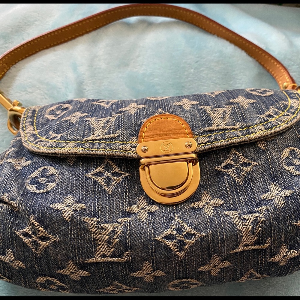 LV Pleaty Mini Monogram Blue Denim Baguette